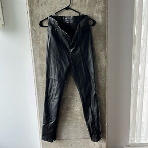 Zara Black Faux-Leather Pants with Zipper Ankle Detail
